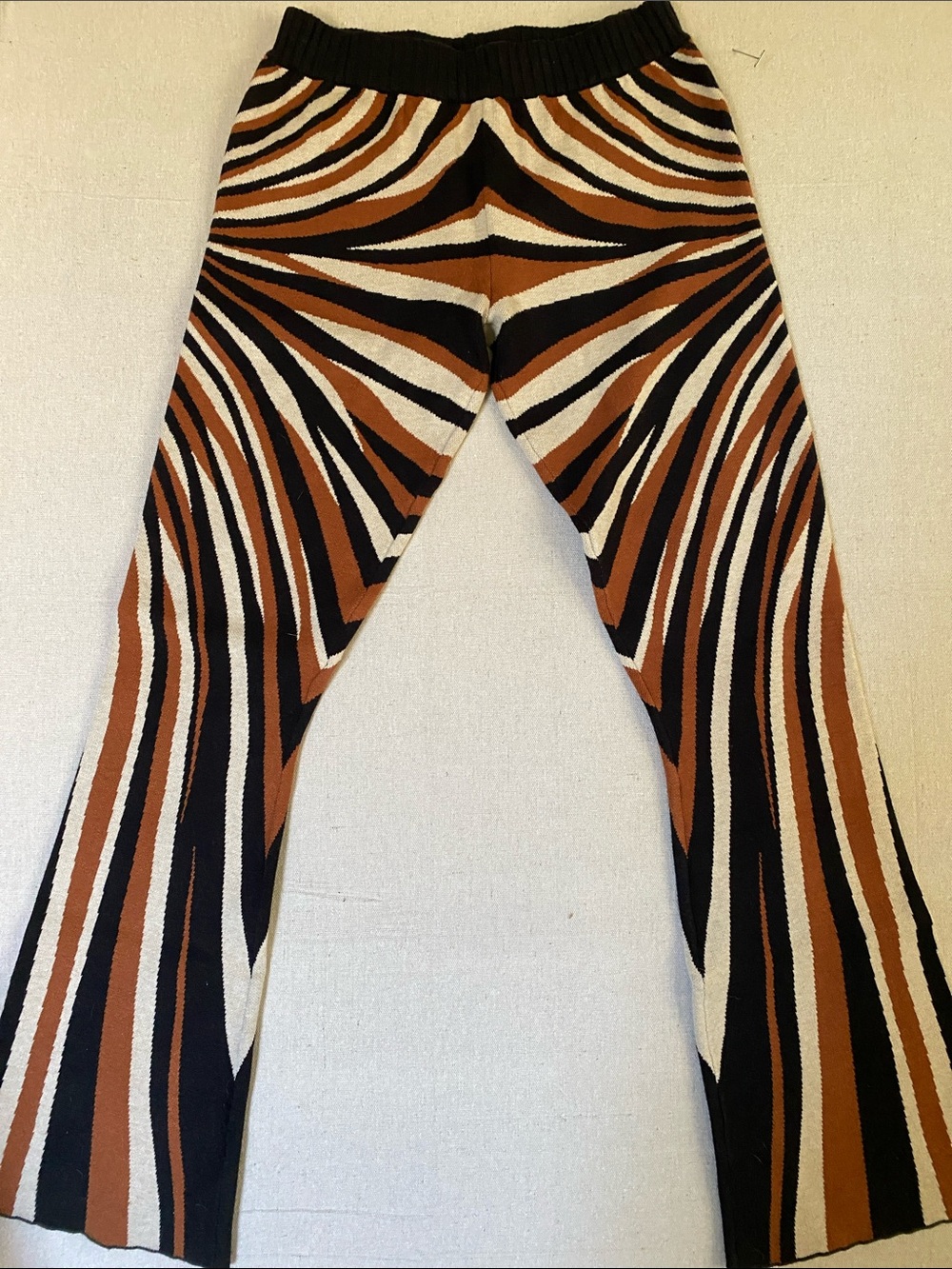 Retro Stripe Flare Knit Pants in Brown, Black & Cream